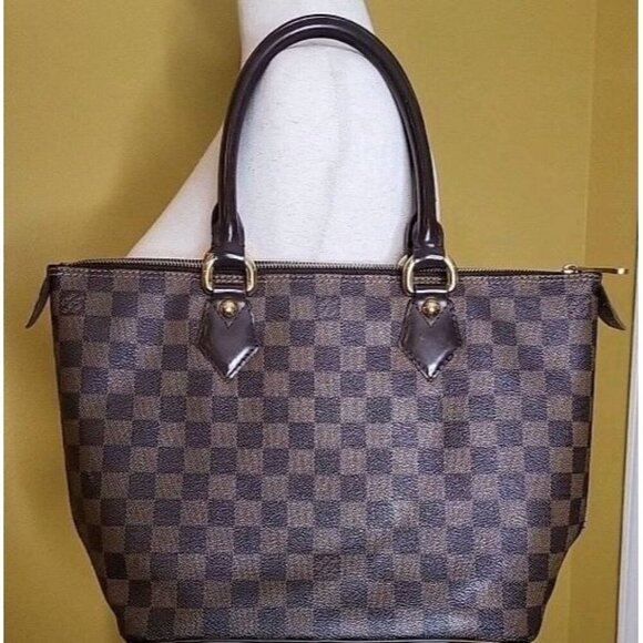 Louis Vuitton Sallaya Damier PM Tote Bag Authenticated Brown Checker Gold VI1016 - Picture 1 of 16